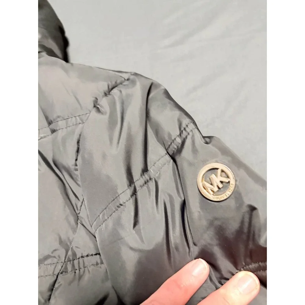Michael Kors Down Puffer Coat Womens S Black Hooded Faux Fur Winter Jacket